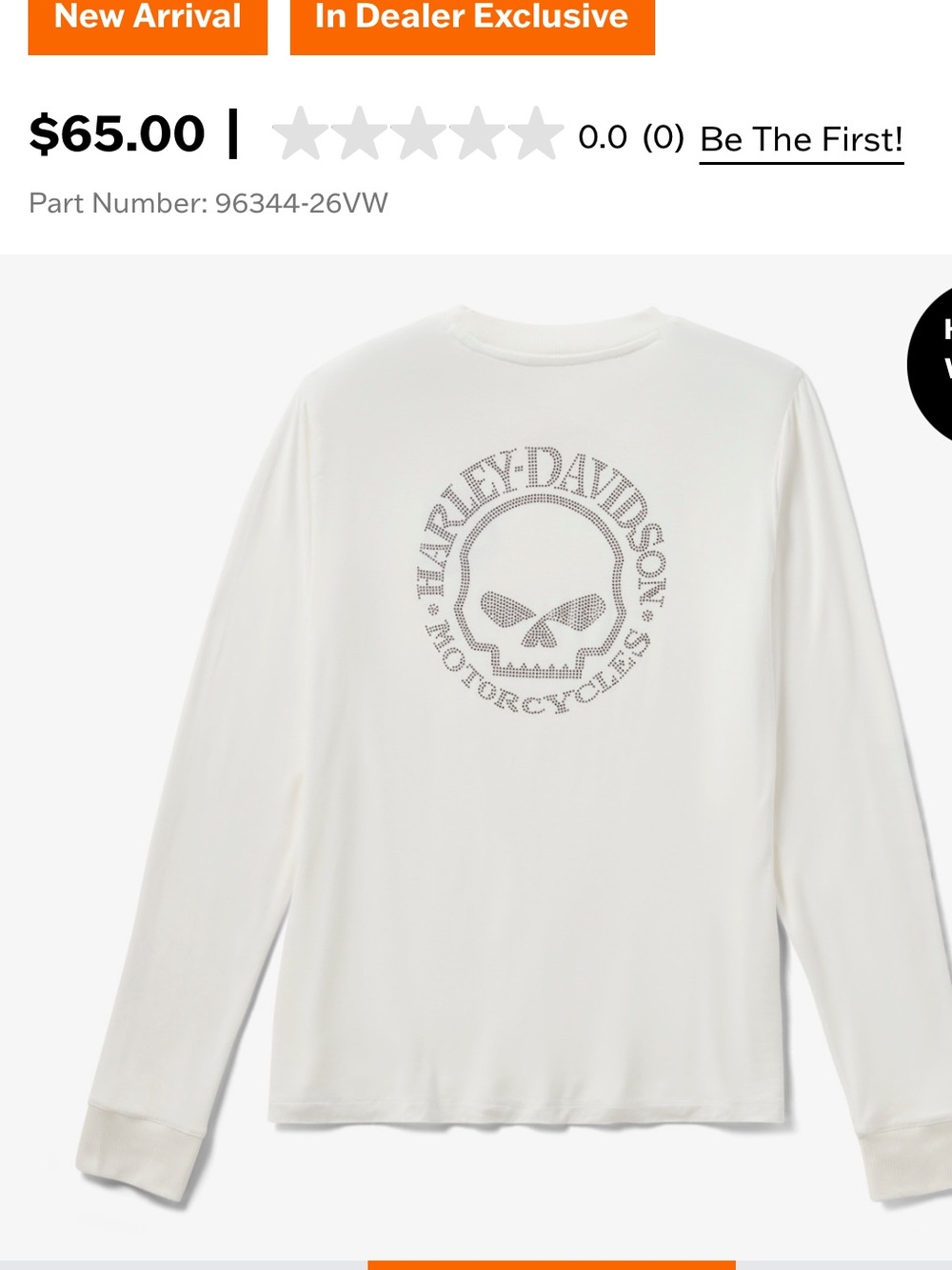 HARLEY DAVIDSON WILLIE G SKULL BLING LONG SLEEVE - CLOUD DANCER WOMEN’S SIZE L